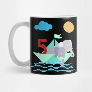 Elephants In Paper Boat Sea 5 Years Birthday Mug